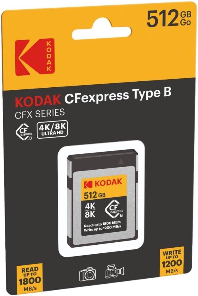 Kodak CFexpress Type B 512GB Memory Card with 1800MBps Read and 1200MBps Write (EKMCFX512GK)