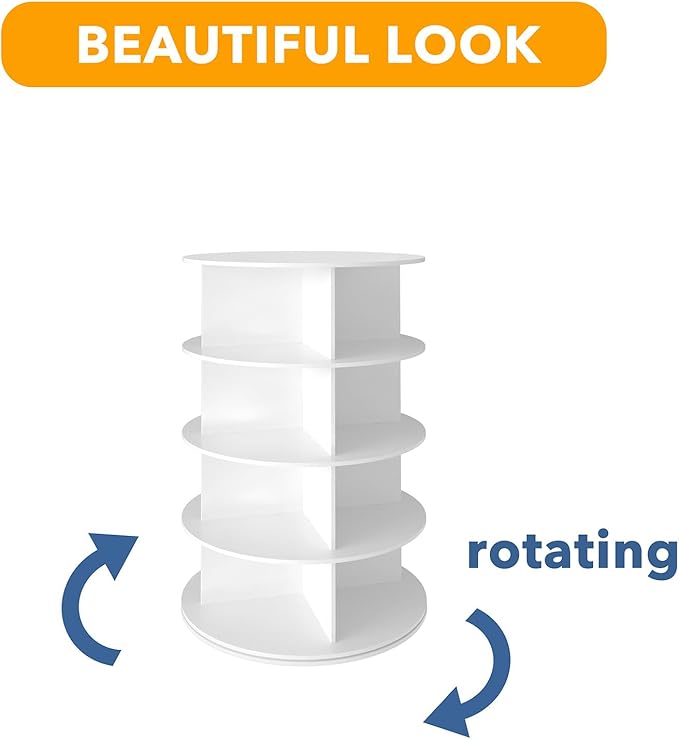 SpaceAid 4 Tier Rotating Shoe Rack Tower, Spinning Shoe Display Lazy Susan, Revolving 360 Shoe Rack Storage Round Carousel, Vertical Handbag Rotate Shoes Closet Organization (4-Tier White)
