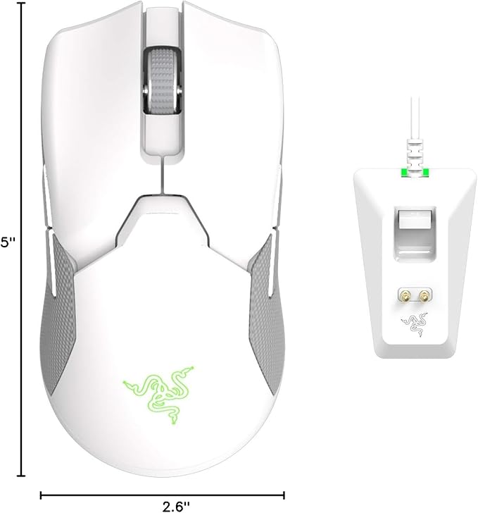 Razer Viper Ultimate Lightweight Wireless Gaming Mouse & RGB Charging Dock: Hyperspeed Wireless Technology - 20K DPI Optical Sensor - 74g Lightweight - 70 Hr Battery - Mercury White