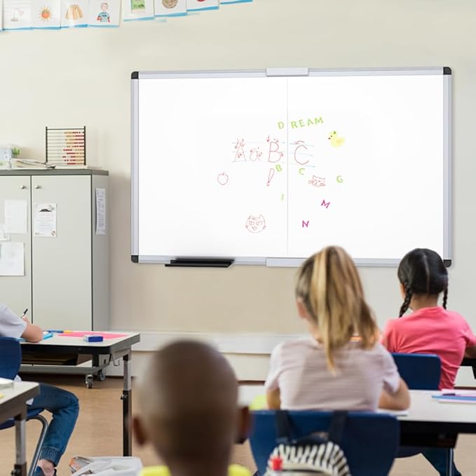 VIZ-PRO Magnetic Dry Erase Board, 72 X 40 Inches, Foldable Wall-Mounted Whiteboard with Silver Aluminum Frame & Marker Tray for School Office and Home