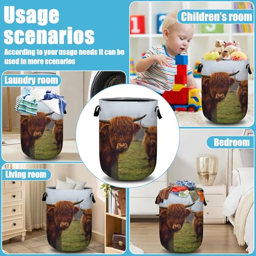 Highland Cow Laundry Basket, Laundry Hamper Collapsible Oxford Cloth with Handle Clothes Toy Storage Bin for Bathroom Laundry Room Bedroom 15.7 X 20 Inch - color: Highland Cow