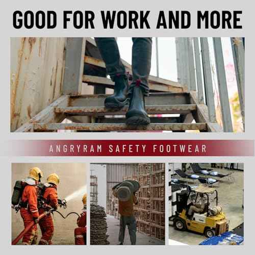 ANGRYRAM Steel Toe Slip on Work Boots for Men Waterproof Slip Resistant Fire Station Mechanic Boots Comfortable Construction Chelsea Safety Shoes