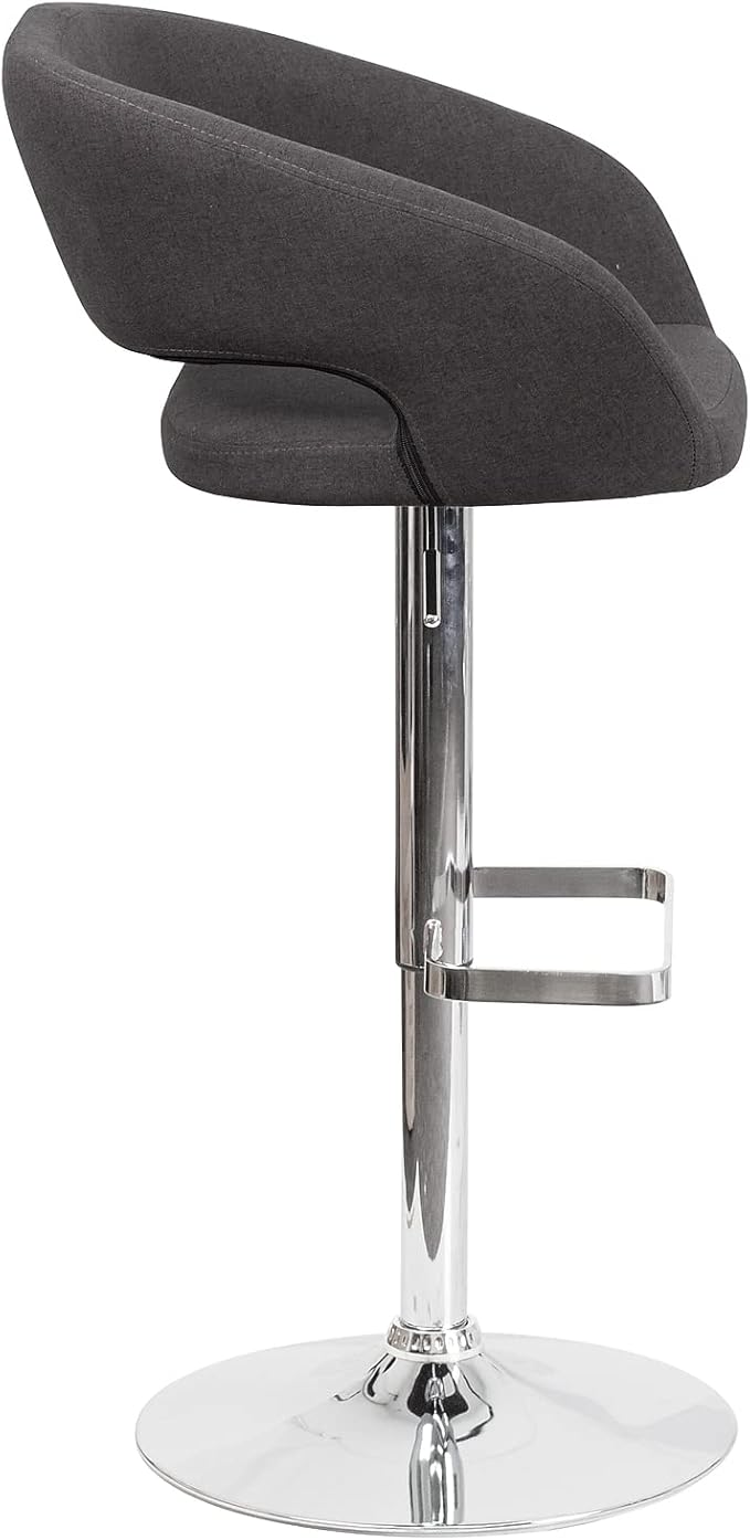 Flash Furniture Erik Comfortable & Stylish Contemporary Barstool with Rounded Mid-Back and Foot Rest, Adjustable Height - Charcoal Fabric with Chrome Base