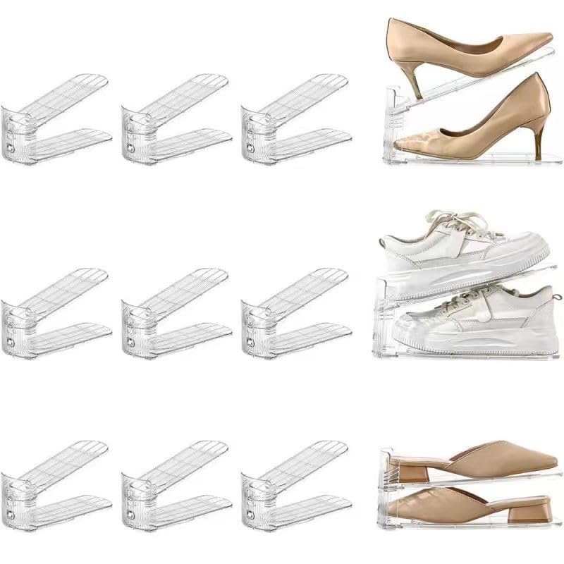 Shoe Slot Organizer,Double Tier Adjustable Shoe Rack,Space Saving Storage For Closet,Standard Size,Transparent (12)