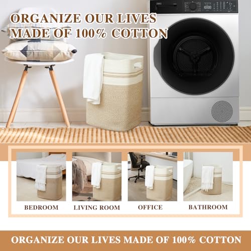 Casaphoria Laundry Hamper, Light Brown Cotton, 16x13x22in, Foldable, Square, Large, Box, 50L, Living Room, Bedroom, Laundry Room Storage - color: Light Brown