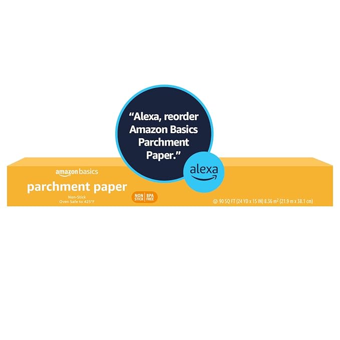 Amazon Basics Non-Stick Parchment Paper for Baking,Cooking,Oven Safe,15 inches,90 Sq Ft Roll,(Pack of 12)