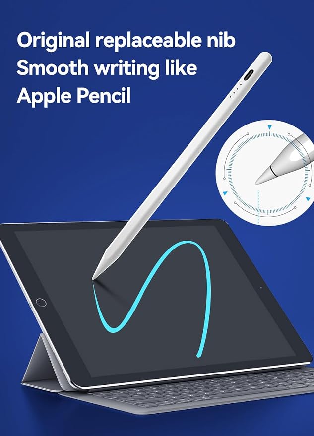Stylus Pen for iPad 2018-2026 Palm Rejection & Tilt Sensitivity Magnetic Attachment4 LED Indicators Compatible with iPad Pro M4/M3/M2 iPad Air M2 iPad 10th Gen iPad mini 6 Black