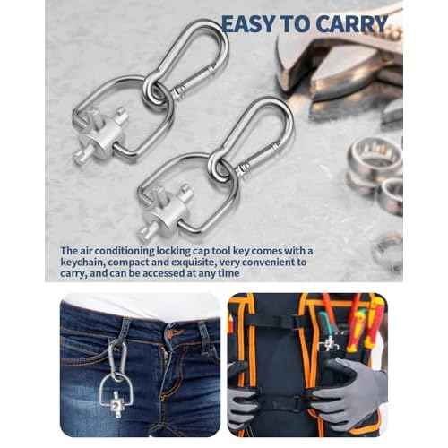 2 Pack HVAC Tools Locking Cap Key for R410A R22 Refrigerant, 3-in-1 Valve Core Removal Tool, Multi-Function HVAC Refrigerant Service Key for AC; Equipment Repair, Tamper-Resistant