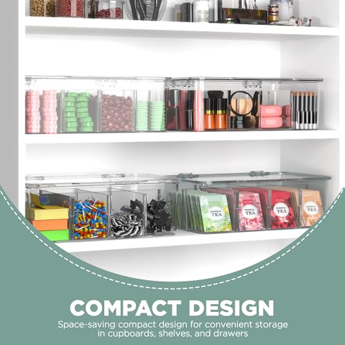 Utopia Home - Tea Bag Organizer With Lids, (2 Pack) Clear Pantry Storage Box - Stackable Partition Organizers or Holder With Lids For Drawers, Countertops, Fridge, Kitchen, Snack & Spice Organization - size: Pack of 2