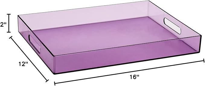 Sooyee Violet Clear Acrylic Serving Tray with Handles,16" x 12" Decorative Tray for Breakfast, Tea, Food, Butler,Coffee,Table Ottoman Vanity Countertop