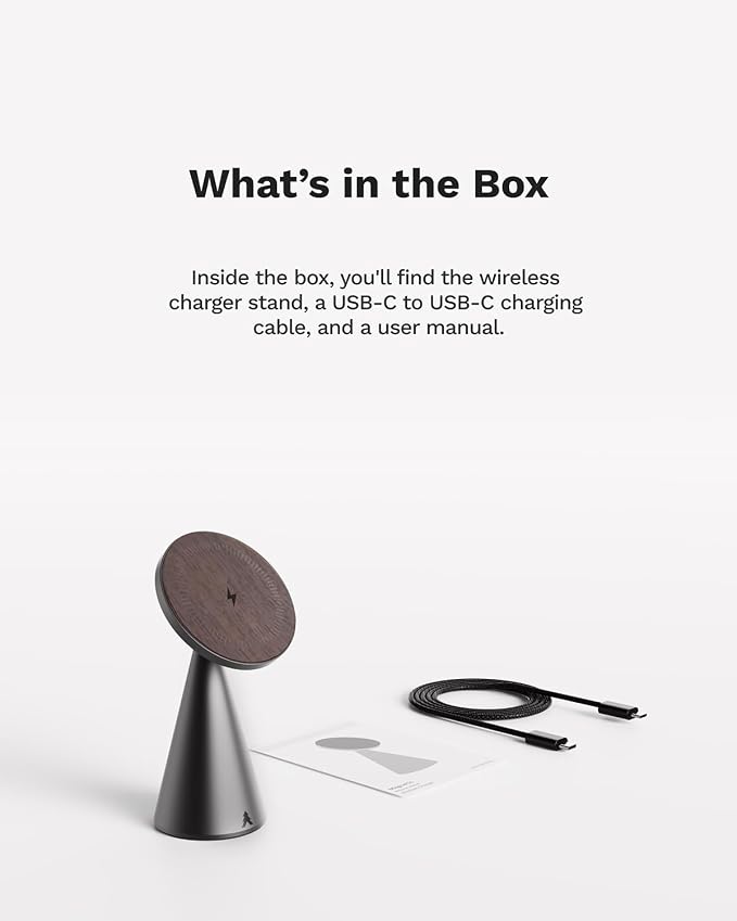 Black Walnut Wood and Aluminum Wireless Charger | Magnetic Charging Stand for iPhone Compatible with MagSafe