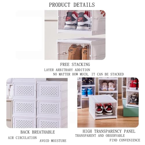 Foldable Shoe Rack,No Assembly Stackable Shoe Storage Box with Doors,Free Standing Plastic Space Saving Shoe Cabinet Bins Dustproof,Folding Shoe Box Organizers (6 Tier-6 Pairs White) - size: 6 Tier-6 Pairs White