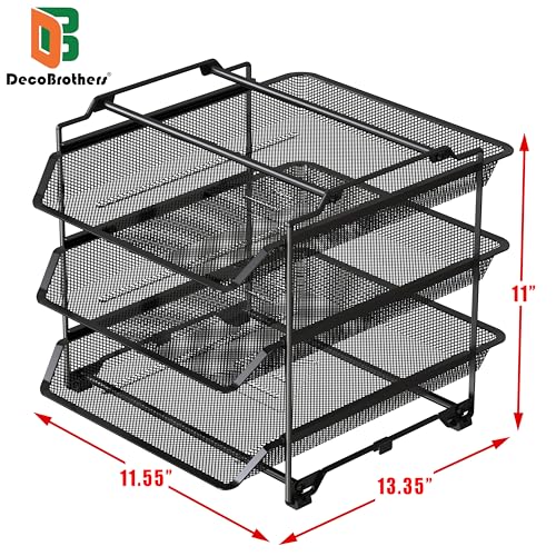 Deco Brothers Stackable Sliding Letter Tray Paper Organizer, 3 Tier, Black