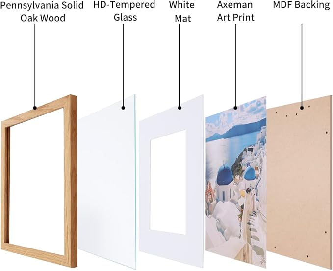 Axeman 16x16 Picture Frame with Mat for 12x12, Solid Oak Wood Square Picture Frame with Tempered Glass, Wooden Square Photo Frame 16''x16'' for Art Photo and Prints, Wall Hook Included, Natural