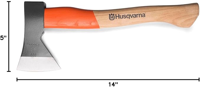Husqvarna 14-Inch Multipurpose Axe, Felling Axe with Ash Wood Handle and Forged Steel Axe Head, Includes Durable Cover