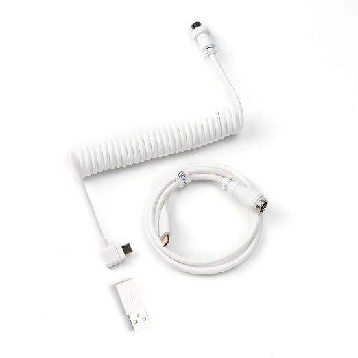 Keychron Premium Coiled USB-C Angled Purple Cable 5-Pin GX16 Detachable Metal Connector USB-A Adapter Double-Sleeved Design for Mechanical Keyboards Charging and Data Sync