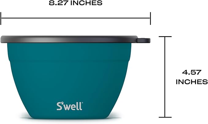 S'well Stainless Steel Salad Bowl Kit 64oz, Peacock Blue, Comes with 2oz Mini Canister and Removable Tray for Organization, Leakproof, Easy to Clean, Dishwasher Safe