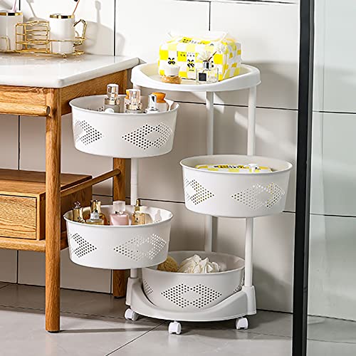 4 Tier Rotating Storage Shelf with Lockable Casters, Circular Rotating Basket Large Storage Rack with 360° Wheels 180° Rotating Multi-Layer Kitchen Storage Shelf (4 Tier) - size: 4 Tier