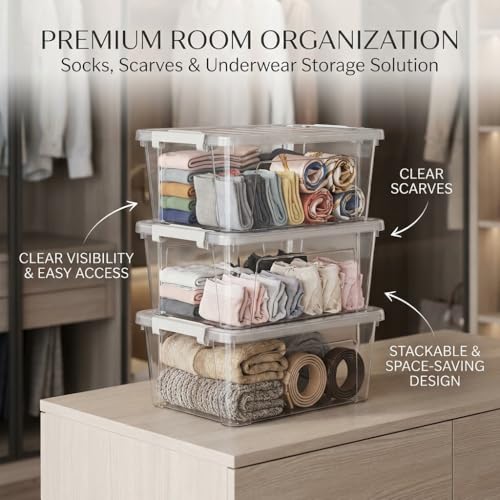WYT 8-Quart Clear Plastic Storage Bins with Lids & Secure Latches, 3-Pack Organizer Container Box with Latch Buckles for Home, Kitchen, Closet, Garage