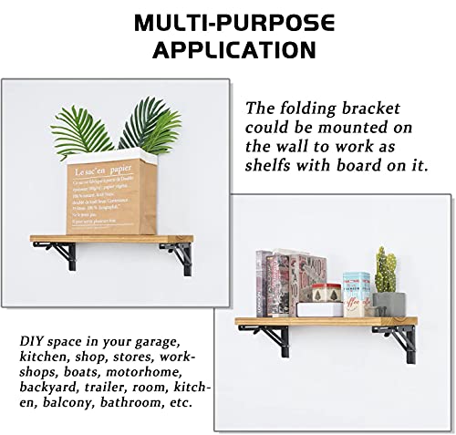 Folding Shelf Brackets - 18 Inch 2 Pcs DIY Wall Mounted Shelf Brackets for Garage Workstation, Stuff Supports, Plant Stand - Heavy Duty Metal Collapsible Floating Shelf Bracket Black - size: 18 Inch- 2 Packs