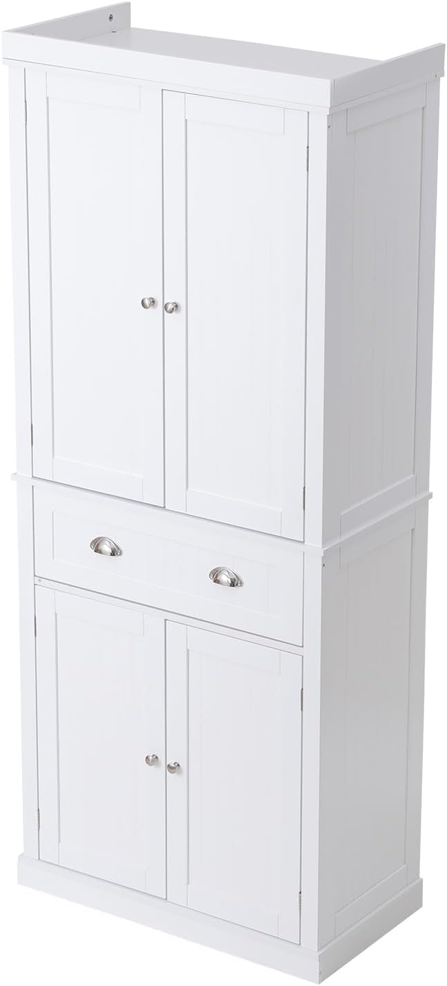 VEVOR 72" Tall Storage Cabinet with Doors, Drawer, 3 Adjustable Shelves, Utility Pantry for Kitchen, Living Room, Dining, Laundry, Pearl White
