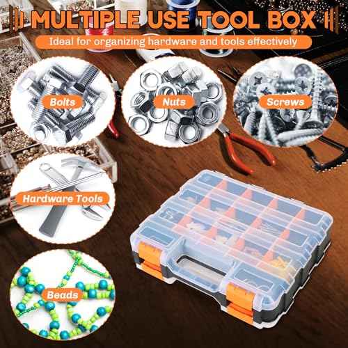 Small Parts Organizer 3 Pack | Storage Case Tools Box 34-Compartments Double Side Organizer Box with Removable Dividers for Small Hardware, Screws, Bolts, Nuts, Nails, Beads, Jewelry