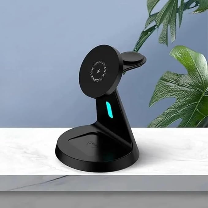 Desktop 3-in-1 Travel Magnetic Wireless Charger Dock for Magsafe iPhone 17 16 15 14 13 12 Apple Watch 11-2 Airpods Pro 3/2 Fast Charging (Black)