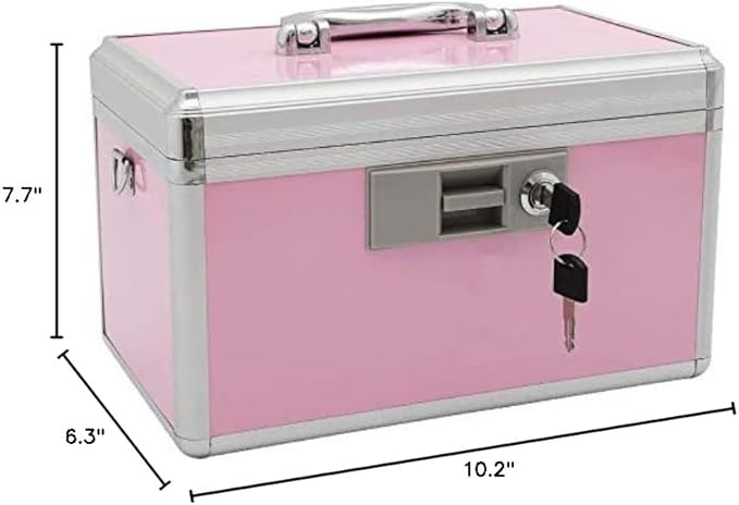 Medicine Box, First Aid Safe Medication Storage Box,Layered Aluminum Daily Medicine Cabinet,10.2" x 6.2" x 7.7", Pink
