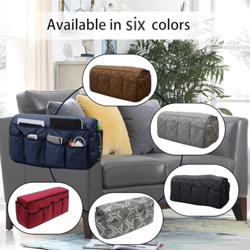 Armchair Caddy,Non Slip Sofa Armrest Organizer, Couch Armrest Remote Control Holder,Waterproof Recliner Arm Caddy with 14 Pockets for Cell Phone TV Remote Control - color: Grey Pattern