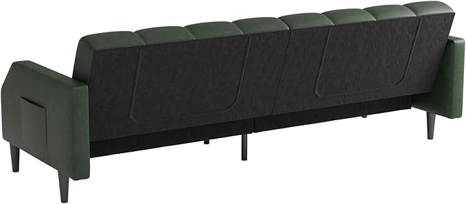 Fadware Faux Leather Couch, Convertible Futon Sofa Bed with Adjustable Backrest, Mid Century Leather Sofa Loveseat with Side Pockets& Metal Leg, Modern Leather Sleeper Sofa for Living Room Bedroom