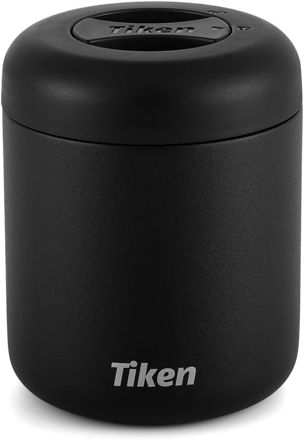 Tiken Airtight Coffee Canister Compact Size for Outdoors - Double Wall Stainless Steel, UV Blocking, Switchable to Food Storage Container 830ml Black