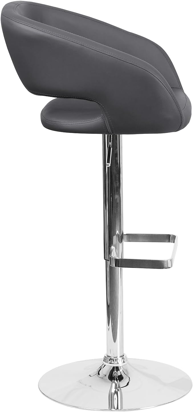 Flash Furniture Erik Comfortable & Stylish Contemporary Barstool with Rounded Mid-Back and Foot Rest, Adjustable Height - Gray Vinyl with Chrome Base