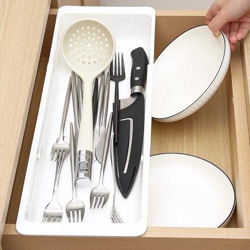 1 Pack Deep Drawer Organizer Bins, Sliding Drawer Organizer Bin Expandable and Adjustable Tray for Kitchen Utensils, Towels, BBQ Tools, Durable Plastic Sliding for Easy Storage (17.4-27.6") - size: 17.4-27.6"