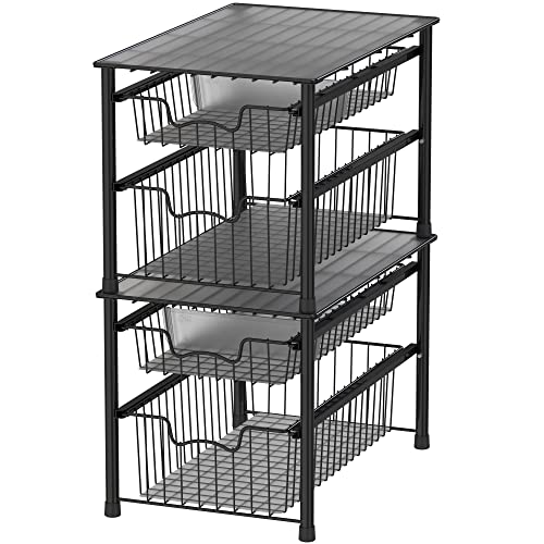 Simple Houseware Stackable Sliding Basket Organizer Drawer, Black, 2-Tier - color: Black, size: 2-tier