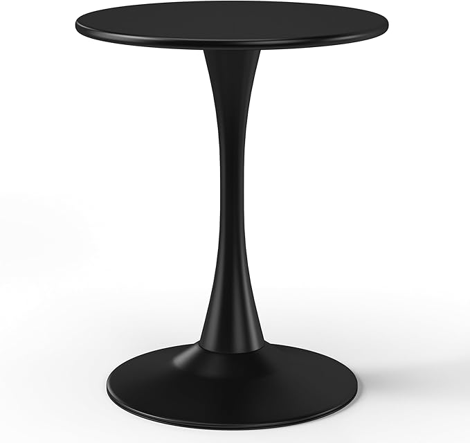 Costaelm Small Dining Table, Round PP Outdoor Table, Weather Resistant Balcony Table for Outside Poolside Deck Lawn Garden Backyard, Black