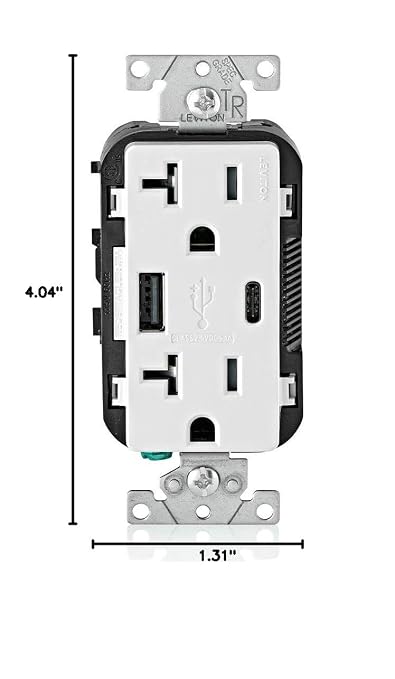 Leviton Type A & Type-C USB In-Wall Charger with 20A Tamper-Resistant Outlet USB Charger for Smartphones and Tablets. Not for Laptops T5833-E Black