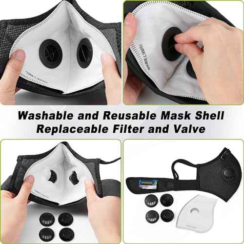 BASE CAMP Upgrade M Plus Dust Mask 2 Pack, Breathable Reusable Dust Face Mask with 6 Activated Carbon Filters for Woodworking Construction Mowing Grinding