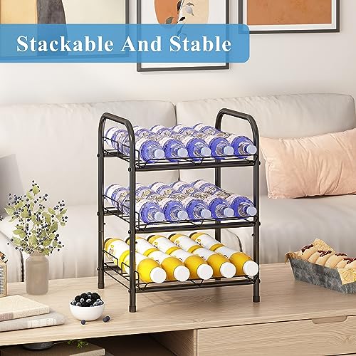 GILLAS 3 5 6 7 8 Tier Water Bottle Storage, Metal Beverage Can Rack,Large Capacity Bottled Rack Water Bottle Holder Stand for Cabinet, Countertop Kitchen, Party, Black - size: 3 Tier Without Wooden Top