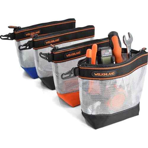 WELKINLAND 10-Inch Clear Tool Pouch Organizer - 4 Pcs Zipper Tool Bags