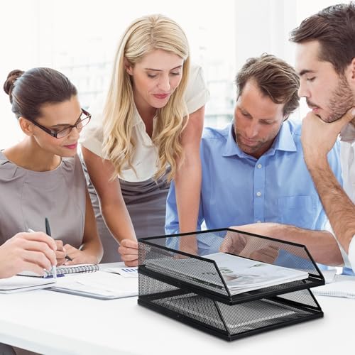 Hicarer 2 Pcs Black Metal Letter Tray Stackable Desk Tray Single Wire Mesh Organizer Front Load File Paper Holder for Desktop Office Home School Classroom (12.8 x 9.84 Inch) - size: 12.8 x 9.84 Inch