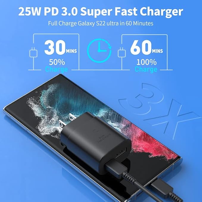 Super Fast ChargerType C Fast Charger 25W 2-Pack USB C Wall Charger Block Compatible for Samsung Galaxy S22+/S22/S21/S20/Ultra/PlusNote 10/Note10+/Galaxy Tab S7/S8