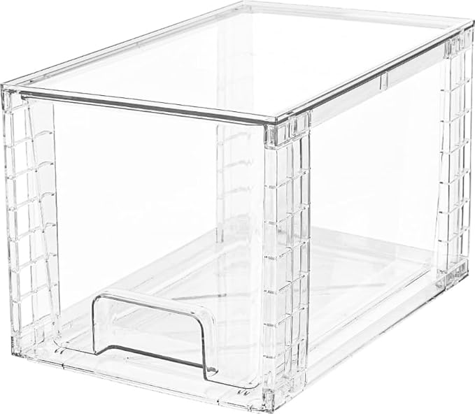 1Pack Large Stackable Kitchen Storage Drawers, Clear Foods Organizer Bins with Handles, Easily Assemble for Bathroom, Kitchen, Pantry, Cabinet, Closet(XL-Down Handle)