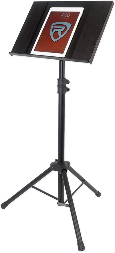 Rockville RLS68 Dual-Tray Laptop/Tablet Stand, Adjustable Height 30-51", Foldable, Portable, for DJs, Presenters, and Musicians
