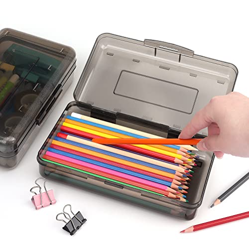 Tamaki 1 Pack Plastic Pencil Box Large Capacity Pencil Boxes Clear Boxes with Snap-tight Lid Stackable Design and Stylish Office Supplies Storage Organizer Box, Black - color: Black