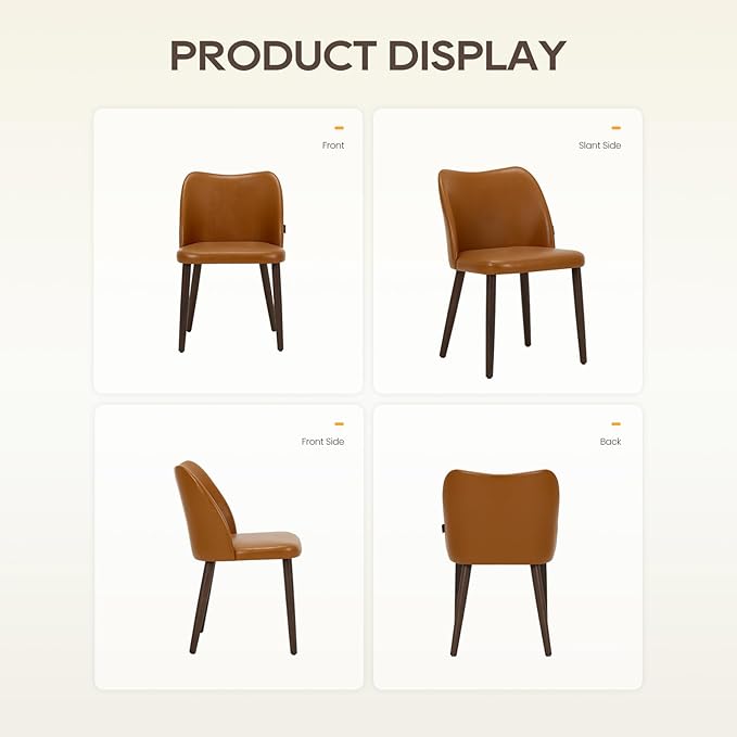 Wooden Dining Chairs Set of 2, Upholstered Kitchen Dining Room Chair, Modern Faux Leather Farmhouse Dinner Chair for Restaurant & Cafe, Light Brown