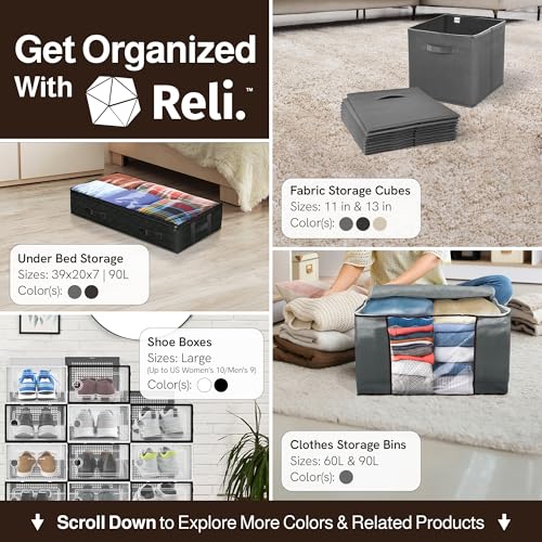 Reli. Shoe Boxes (14 Pack) | Clear Shoe Storage Boxes Stackable and Compact | Lightweight Plastic Storage Box with Ventilation Holes, Swing Door | Interlocking Containers, Stackable Rack | White