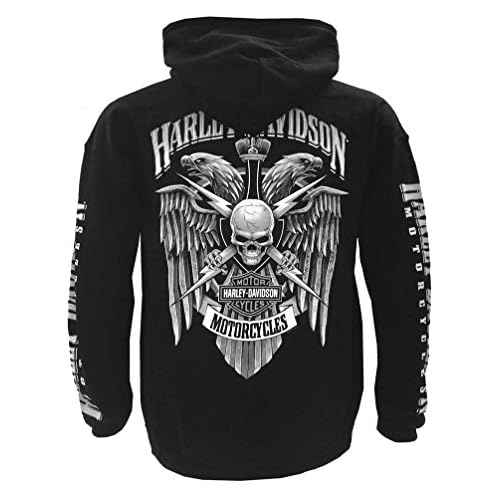 Harley-Davidson Men's Lightning Crest Pullover Hooded Sweatshirt, Black