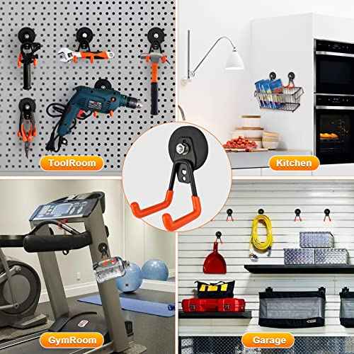 Large Magnetic Hooks Heavy Duty Magnetic Garage Hook,4 Pack Magnet Hooks with Anti-Slip Coating, Strong Storage Utility Magnetic Hook fo Metal Cabinet,Pegboard,Garage Shelve,Garden Tools(Orange,M)