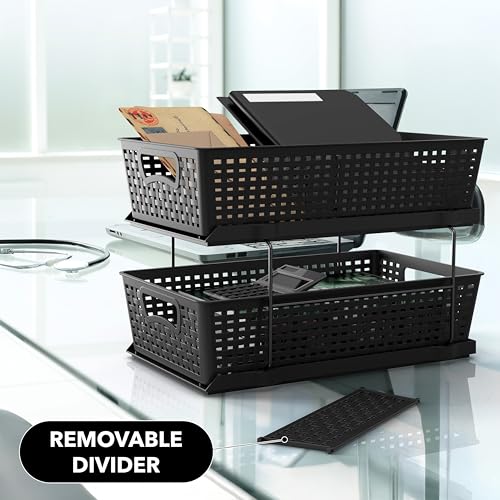Simple Houseware 2 Tier Bathroom Organizer Tray Pull-Out Sliding Drawer, Under Sink Storage, Black - color: Black