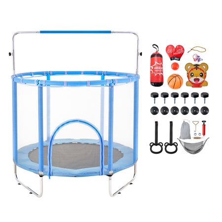 55" Kids Trampoline, 4.6FT Indoor Outdoor Trampoline, Mini Toddler Recreational Trampolinewith Safety Enclosure Net and Basketball Hoop, Birthday Gifts Christmas Toys for 3+ Years Children, Blue